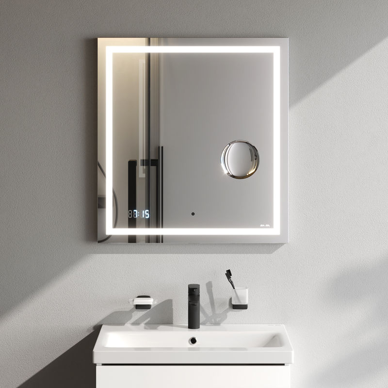 Зеркало AM.PM Gem 65×70 см с контурной Led-подсветкой, часами и косметическим зеркалом / M91AMOX0653WG