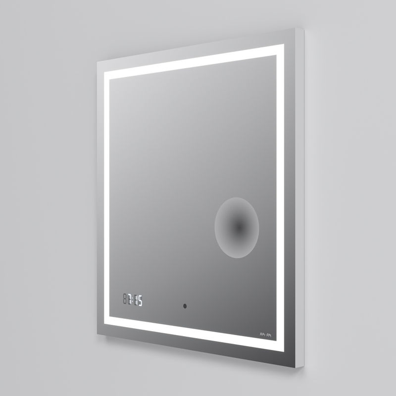 Зеркало AM.PM Gem 65×70 см с контурной Led-подсветкой, часами и косметическим зеркалом / M91AMOX0653WG