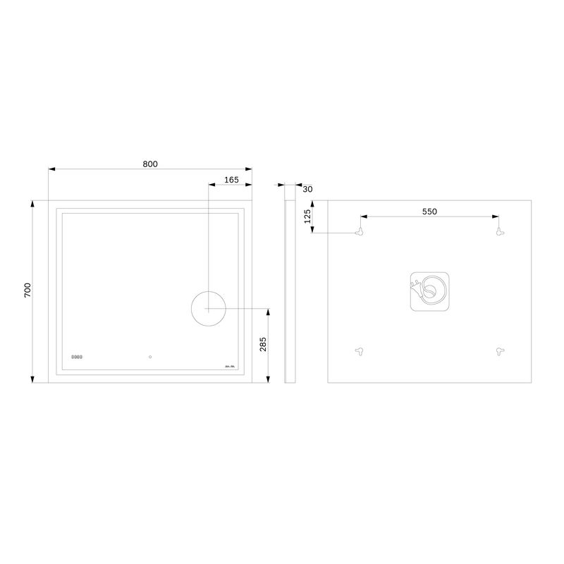 Зеркало AM.PM Gem 80×70 см с контурной Led-подсветкой, часами и косметическим зеркалом / M91AMOX0803WG