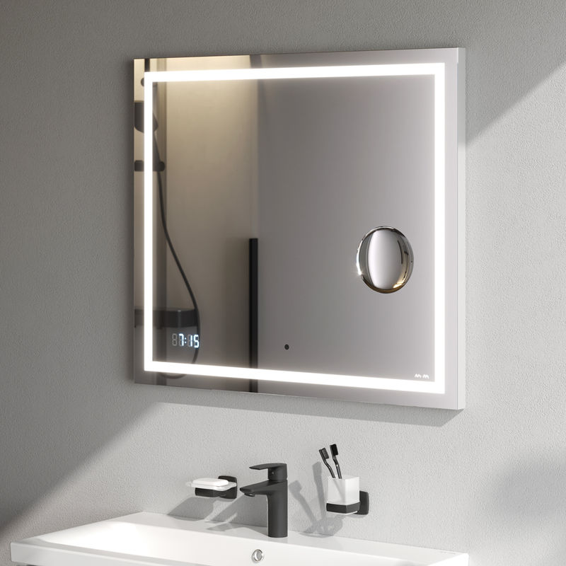 Зеркало AM.PM Gem 80×70 см с контурной Led-подсветкой, часами и косметическим зеркалом / M91AMOX0803WG