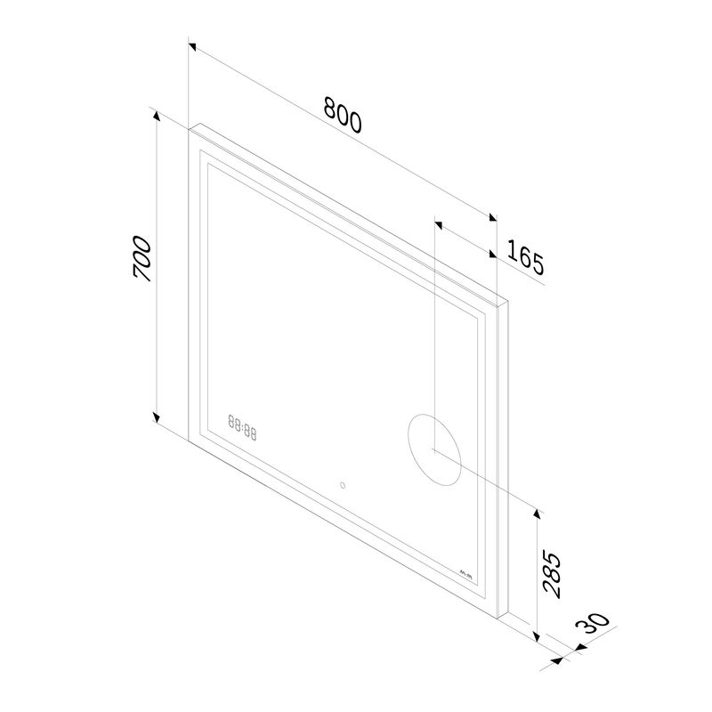 Зеркало AM.PM Gem 80×70 см с контурной Led-подсветкой, часами и косметическим зеркалом / M91AMOX0803WG