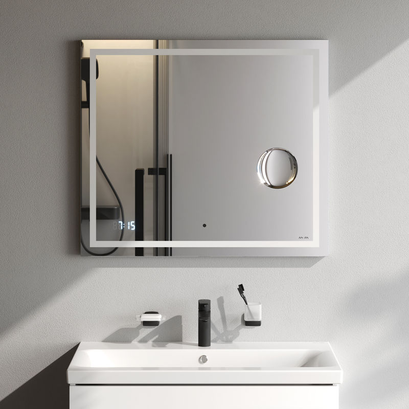 Зеркало AM.PM Gem 80×70 см с контурной Led-подсветкой, часами и косметическим зеркалом / M91AMOX0803WG