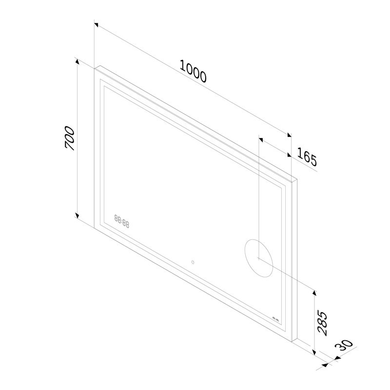 Зеркало AM.PM Gem 100×70 см с контурной Led-подсветкой, часами и косметическим зеркалом / M91AMOX1003WG