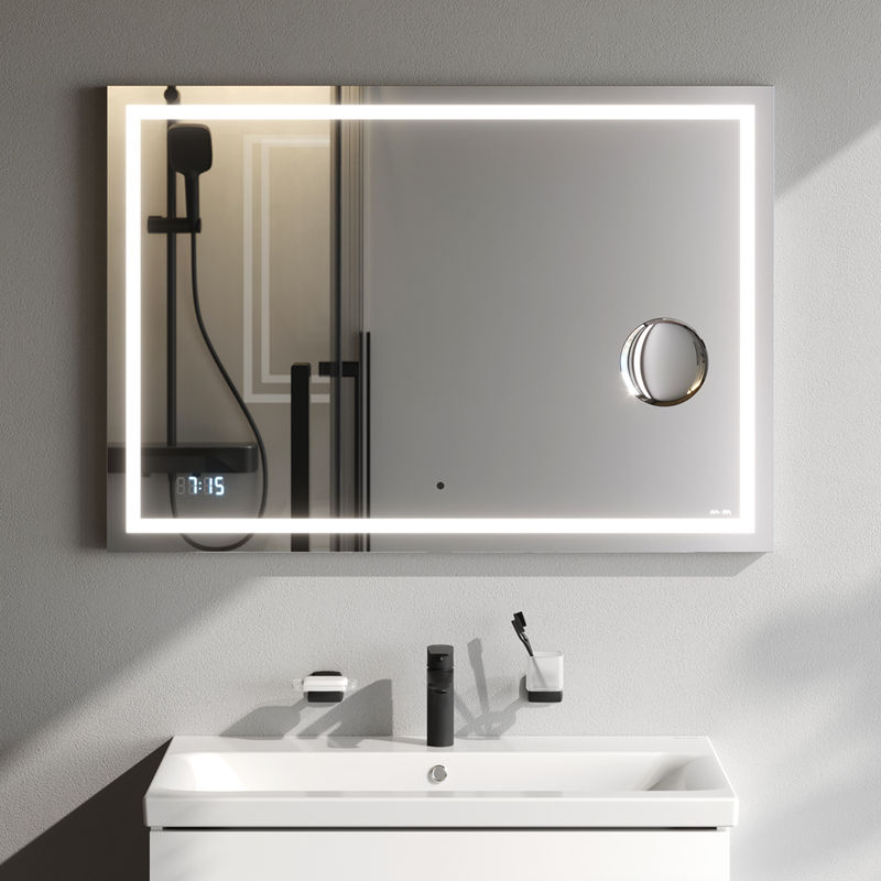 Зеркало AM.PM Gem 100×70 см с контурной Led-подсветкой, часами и косметическим зеркалом / M91AMOX1003WG