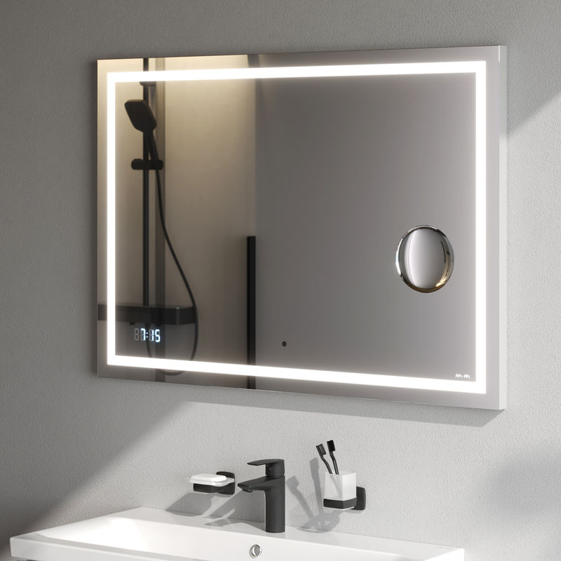 Зеркало AM.PM Gem 100×70 см с контурной Led-подсветкой, часами и косметическим зеркалом / M91AMOX1003WG