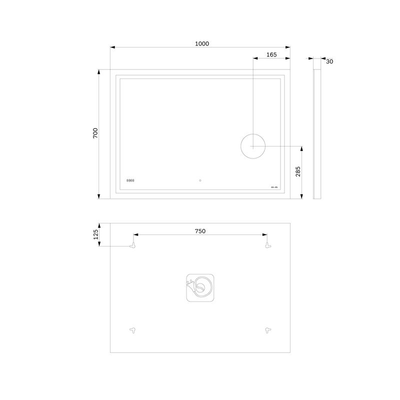 Зеркало AM.PM Gem 100×70 см с контурной Led-подсветкой, часами и косметическим зеркалом / M91AMOX1003WG