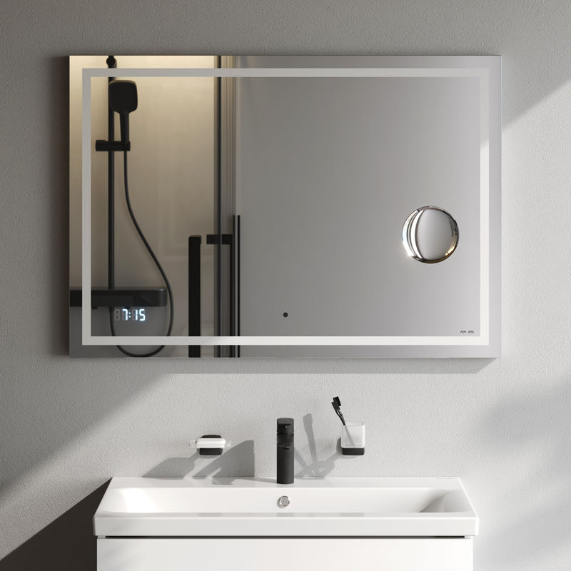 Зеркало AM.PM Gem 100×70 см с контурной Led-подсветкой, часами и косметическим зеркалом / M91AMOX1003WG