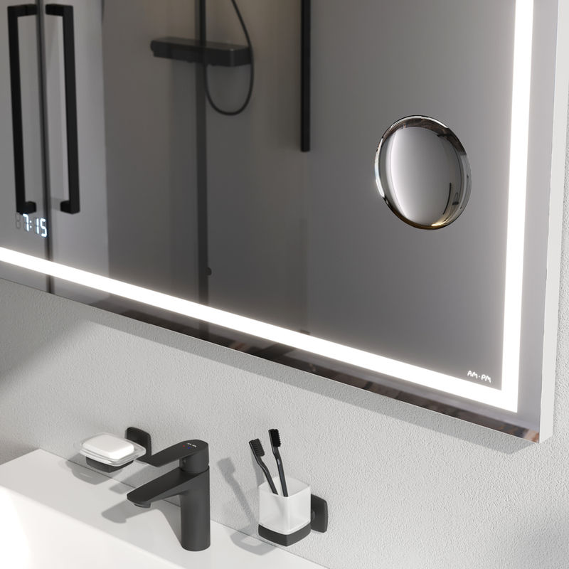 Зеркало AM.PM Gem 100×70 см с контурной Led-подсветкой, часами и косметическим зеркалом / M91AMOX1003WG