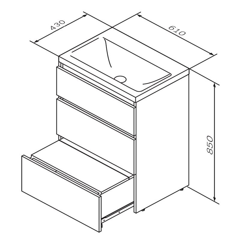 Тумба под раковину AM.PM GEM S 60 см напольная 3 ящика / M91FSX0602GM графит матовый