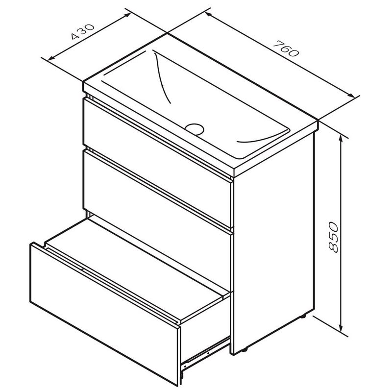 Тумба под раковину AM.PM GEM S 75 см напольная 3 ящика / M91FSX0752GM графит матовый