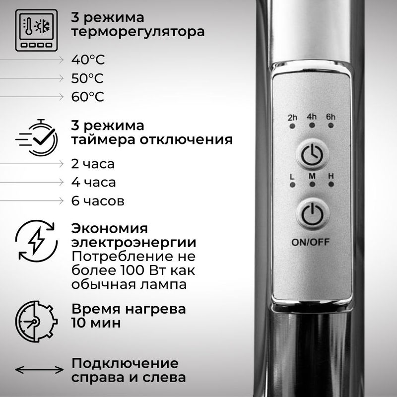 Полотенцесушитель электрический Маргроид Ferrum Вид 10 СНШ с полкой 80/50 Графит, скрытого монтажа, таймер справа