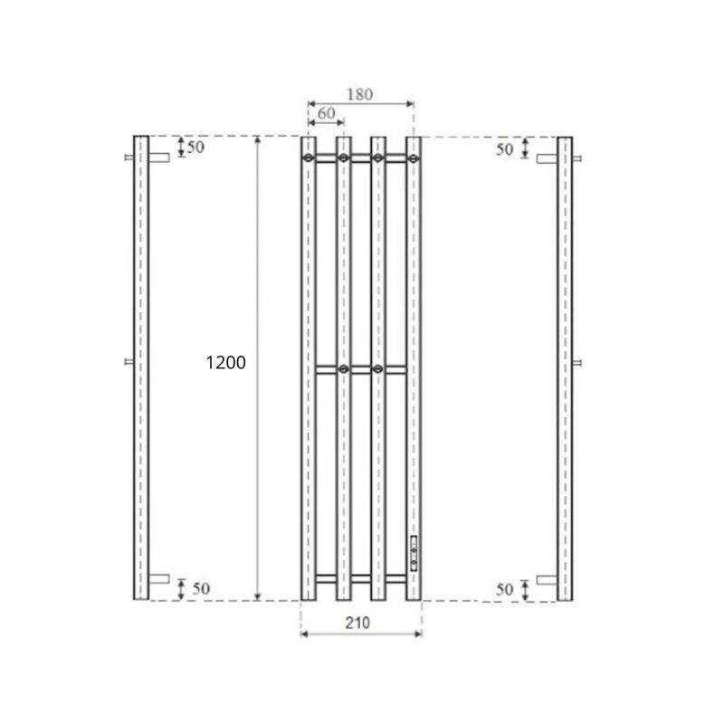 Полотенцесушитель электрический Маргроид Ferrum Inaro 4 СНШ 120×6×18 графит, скрытого монтажа, таймер справа (крючки 4/2)