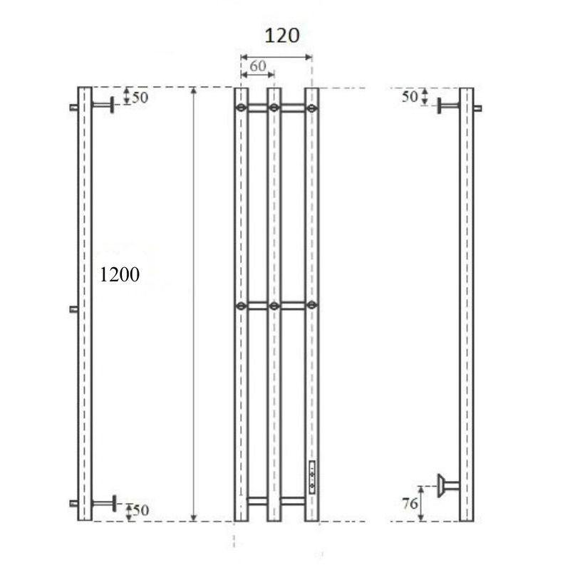 Полотенцесушитель электрический Маргроид Ferrum Inaro СНШ 120×6×12 Черный матовый, скрытого монтажа, таймер справа (6 крючков)