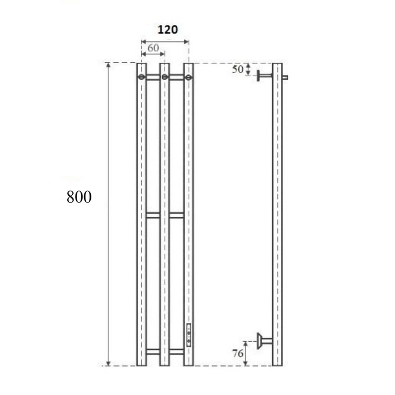 Полотенцесушитель электрический Маргроид Ferrum Inaro СНШ 80×6×12 Графит, скрытого монтажа, таймер справа (6 крючков)