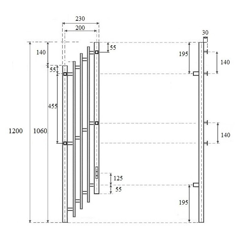 Полотенцесушитель электрический Маргроид Ferrum Inaro Cascade 30×10 СНШ профильный 120×5×20 Черный матовый, скрытого монтажа, таймер справа