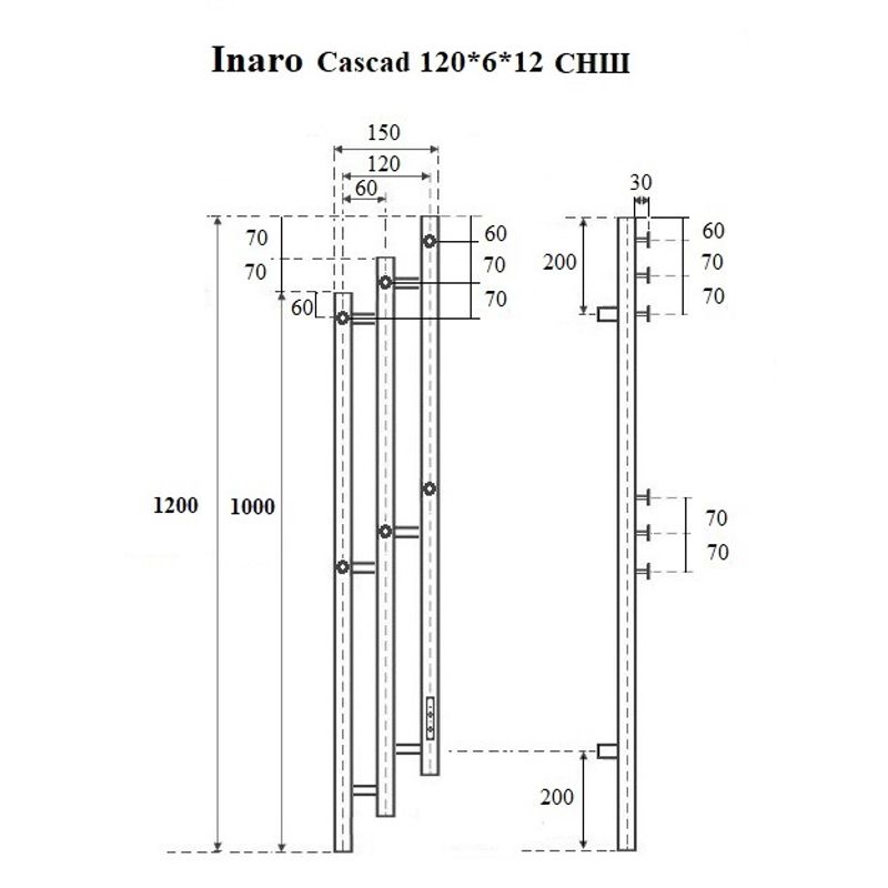 Полотенцесушитель электрический Маргроид Inaro 3 Cascade СНШ 120×6×12 скрытого монтажа, таймер справа