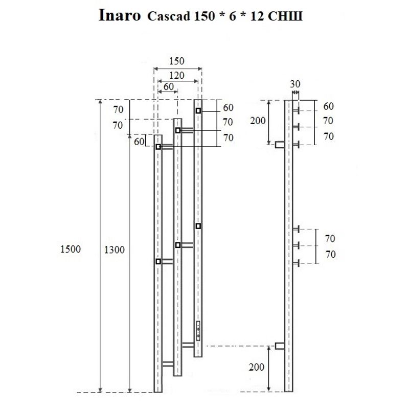 Полотенцесушитель электрический Маргроид Inaro 3 Cascade СНШ 150×6×12 скрытого монтажа, таймер справа