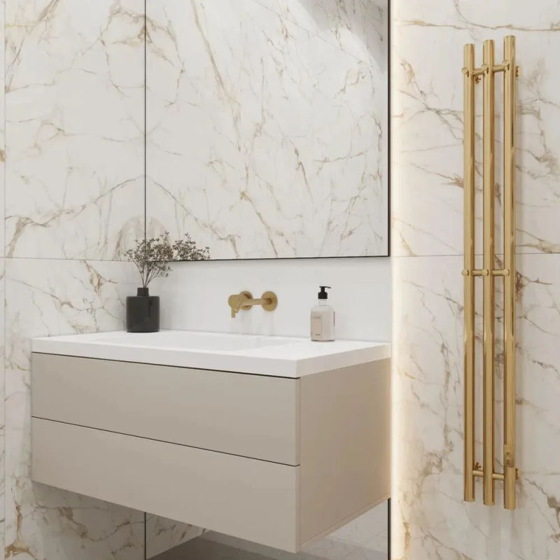 Полотенцесушитель электрический Маргроид Inaro 3 СНШ 120×6×12 Золото, скрытого монтажа, таймер справа (6 крючков)