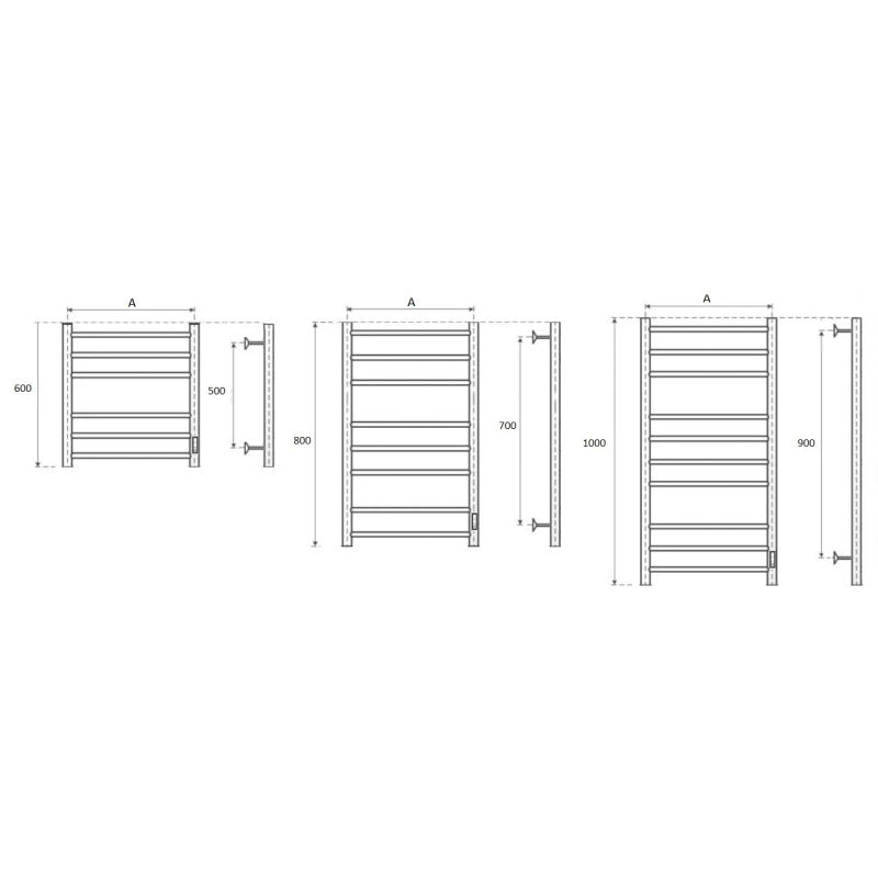 Полотенцесушитель электрический Маргроид Ferrum Вид 10 СНШ 80/50 Латунь матовая, скрытого монтажа, таймер справа