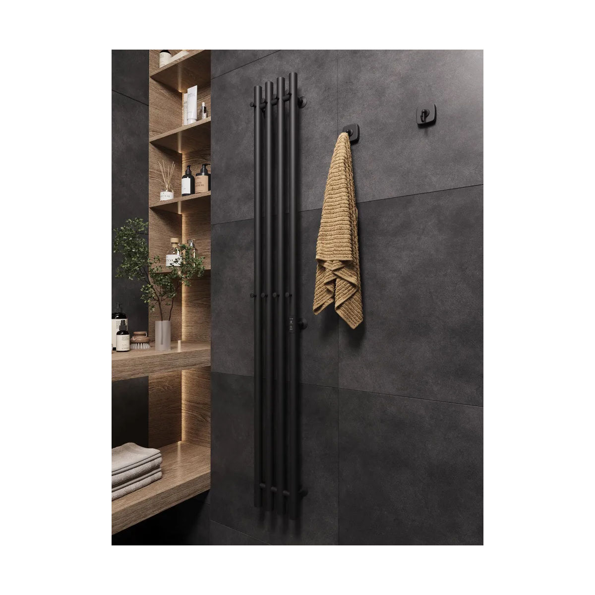 Маргроид Ferrum Inaro 4 СНШ 150*6*18 Черный матовый, скрытого монтажа, таймер справа (8 крючков)