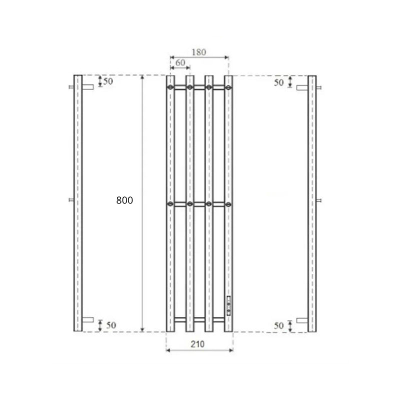 Полотенцесушитель электрический Маргроид Ferrum Inaro 4 СНШ 80×6×18 графит, скрытого монтажа, таймер справа (8 крючков)