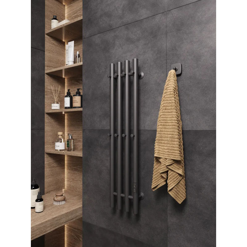 Полотенцесушитель электрический Маргроид Ferrum Inaro 4 СНШ 80×6×18 графит, скрытого монтажа, таймер справа (8 крючков)