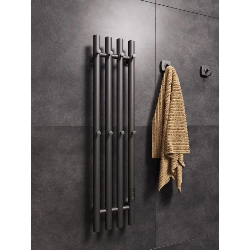 Полотенцесушитель электрический Маргроид Ferrum Inaro 4 СНШ 80×6×18 графит, скрытого монтажа, таймер справа (8 крючков)