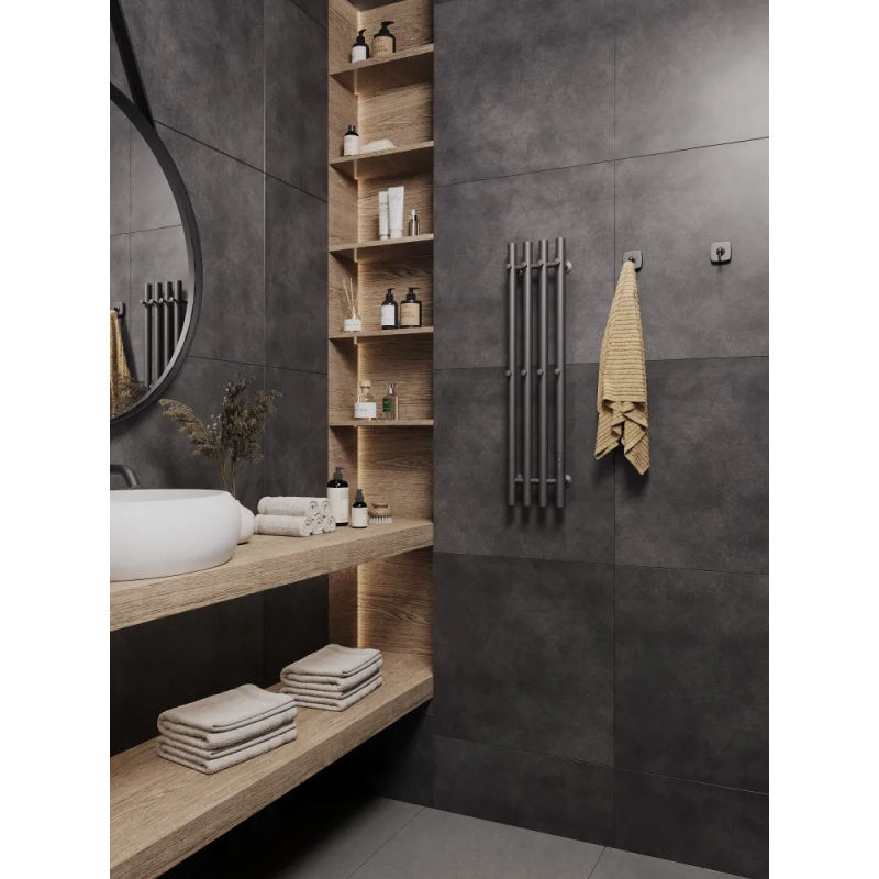 Полотенцесушитель электрический Маргроид Ferrum Inaro 4 СНШ 80×6×18 графит, скрытого монтажа, таймер справа (8 крючков)