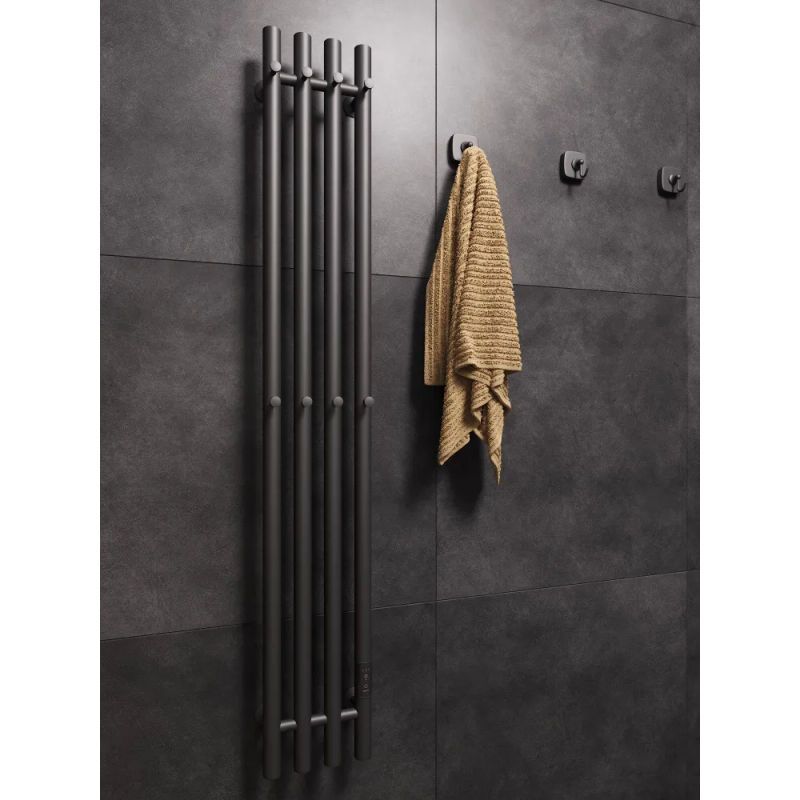 Полотенцесушитель электрический Маргроид Ferrum Inaro 4 СНШ 120×6×18 графит, скрытого монтажа, таймер справа (8 крючков)