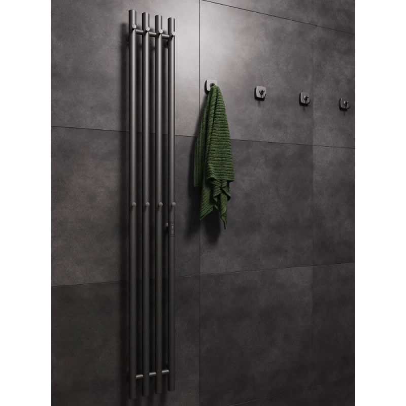 Полотенцесушитель электрический Маргроид Ferrum Inaro 4 СНШ 150×6×18 графит, скрытого монтажа, таймер справа (8 крючков)