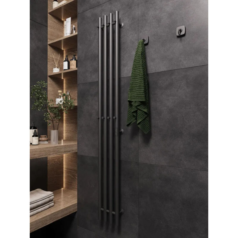 Полотенцесушитель электрический Маргроид Ferrum Inaro 4 СНШ 150×6×18 графит, скрытого монтажа, таймер справа (8 крючков)