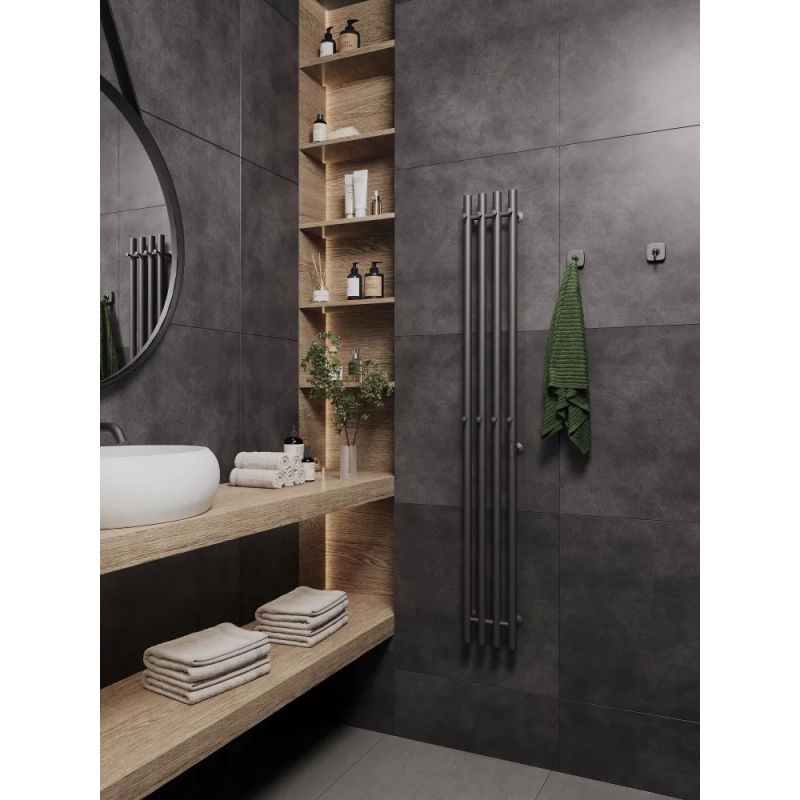 Полотенцесушитель электрический Маргроид Ferrum Inaro 4 СНШ 150×6×18 графит, скрытого монтажа, таймер справа (8 крючков)