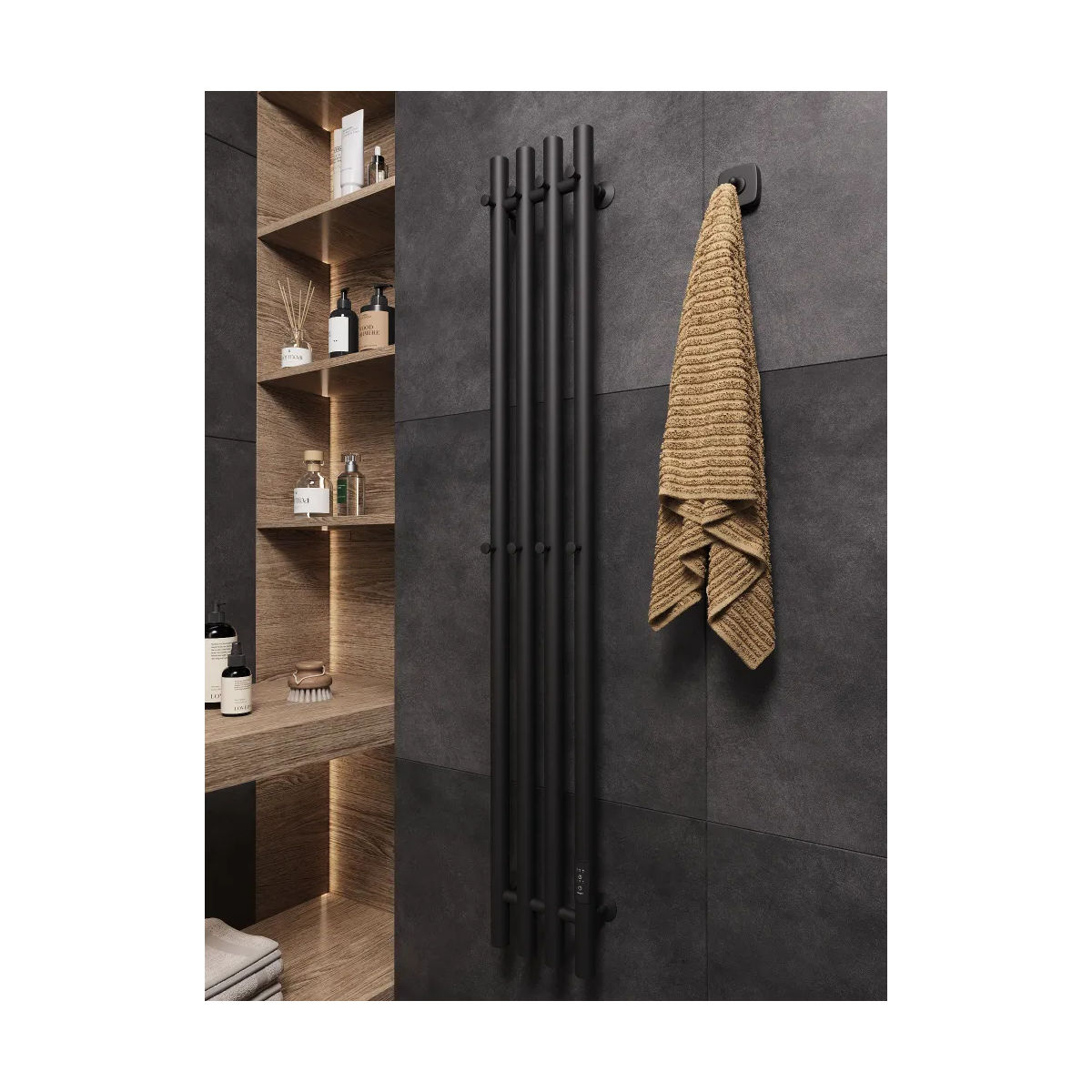 Маргроид Ferrum Inaro 4 СНШ 100*6*18 Черный матовый, скрытого монтажа, таймер справа (8 крючков)