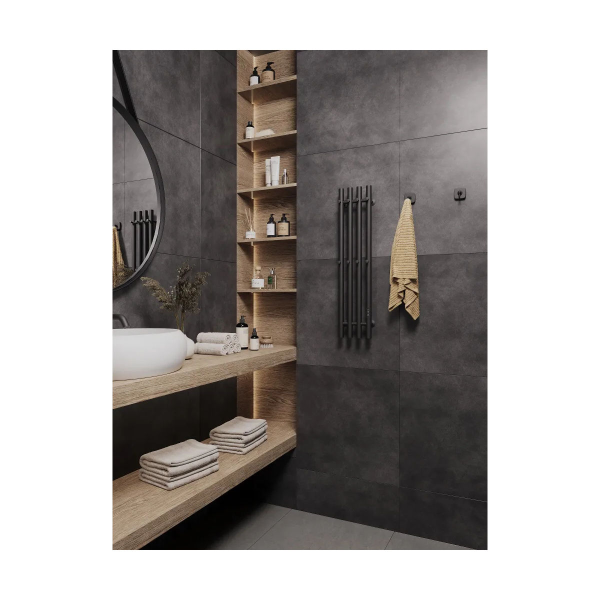 Маргроид Ferrum Inaro 4 СНШ 80*6*18 Черный матовый, скрытого монтажа, таймер справа (8 крючков)