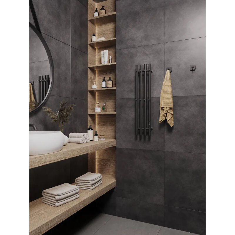 Полотенцесушитель электрический Маргроид Ferrum Inaro 4 СНШ 80×6×18 черный матовый, скрытого монтажа, таймер справа (8 крючков)