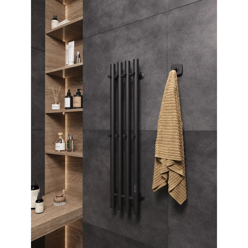 Полотенцесушитель электрический Маргроид Ferrum Inaro 4 СНШ 80×6×18 черный матовый, скрытого монтажа, таймер справа (8 крючков)