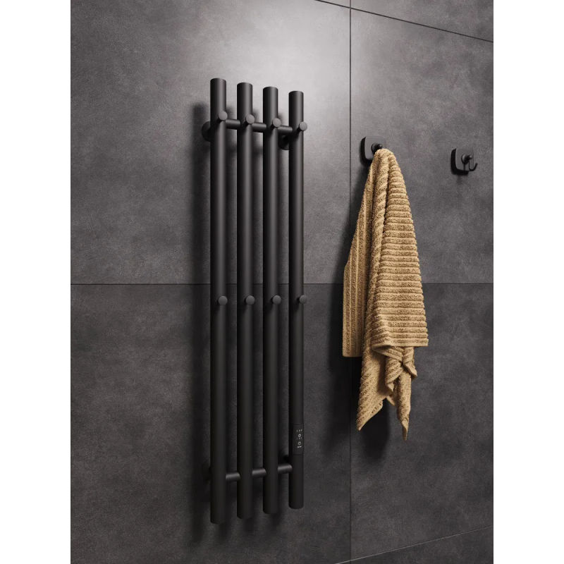 Полотенцесушитель электрический Маргроид Ferrum Inaro 4 СНШ 80×6×18 черный матовый, скрытого монтажа, таймер справа (8 крючков)