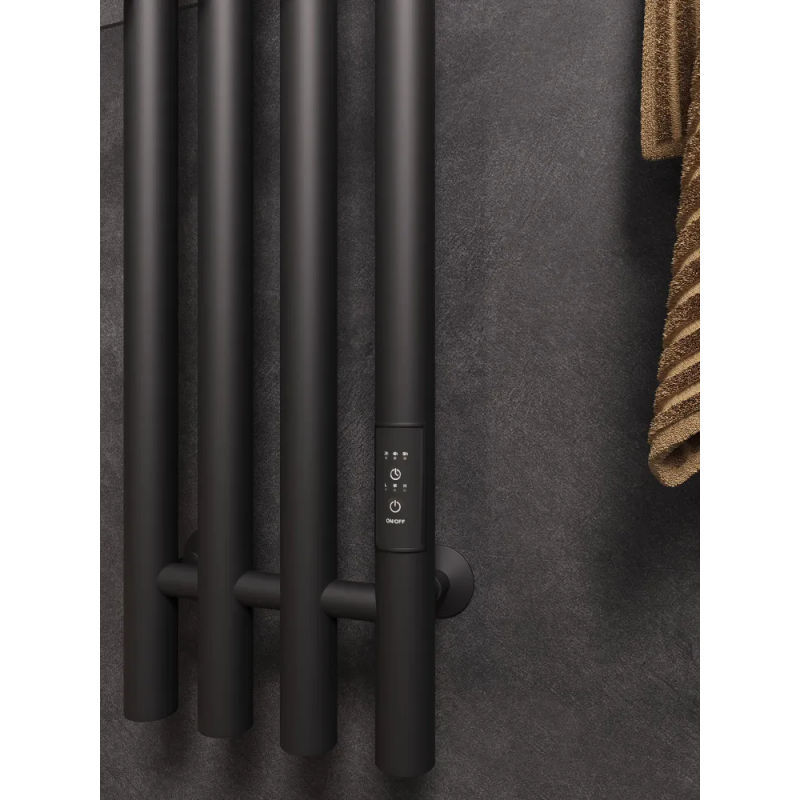 Полотенцесушитель электрический Маргроид Ferrum Inaro 4 СНШ 80×6×18 черный матовый, скрытого монтажа, таймер справа (8 крючков)