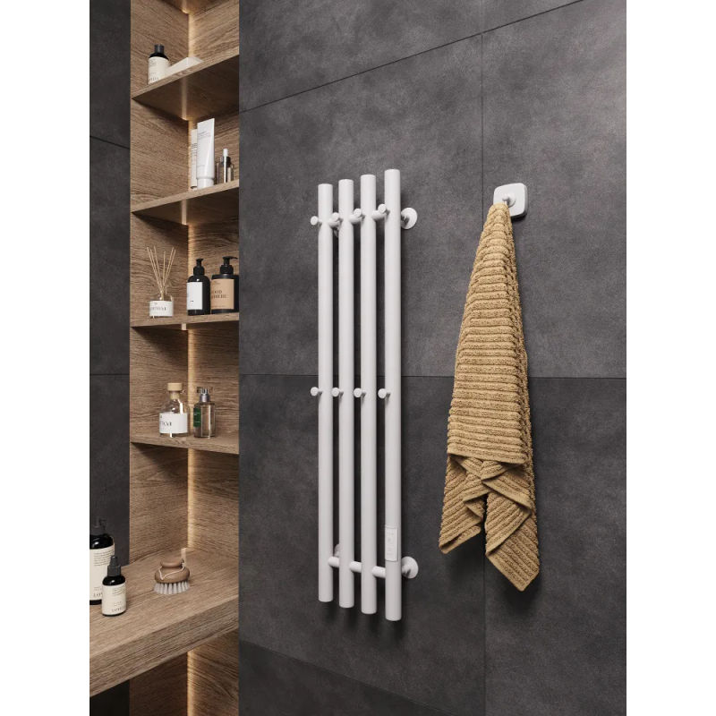 Полотенцесушитель электрический Маргроид Ferrum Inaro 4 СНШ 80×6×18 белый матовый, скрытого монтажа, таймер справа (8 крючков)