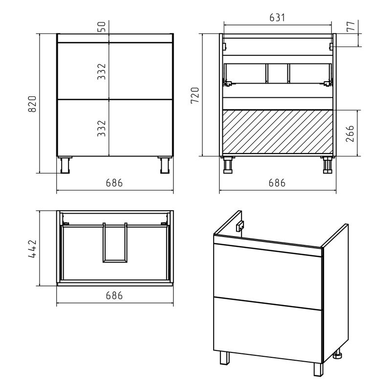Тумба под раковину Misty Атлантик 70 напольная с 2 ящ. П-Атл-01070-0112Я