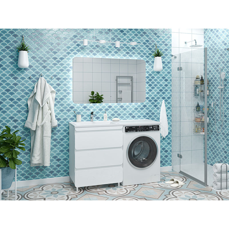 Тумба под раковину Misty Чегет 70 напольная 3 ящ. под стиральную машину / П-Чег-01070-01Н3Я белая