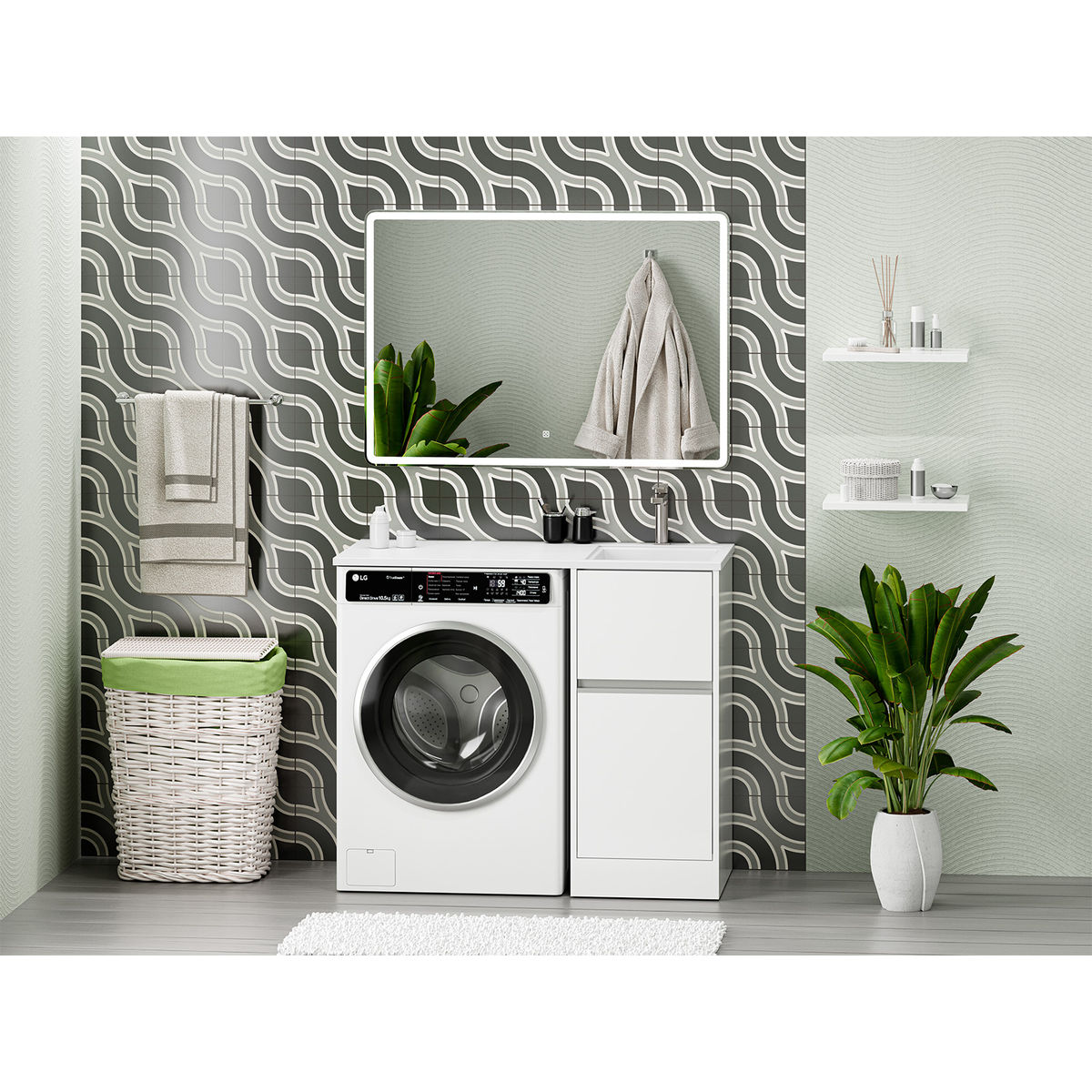 Ингрид - 40 Тумба напольная под стир. машину, с 2 ящ., белая матовая эмаль