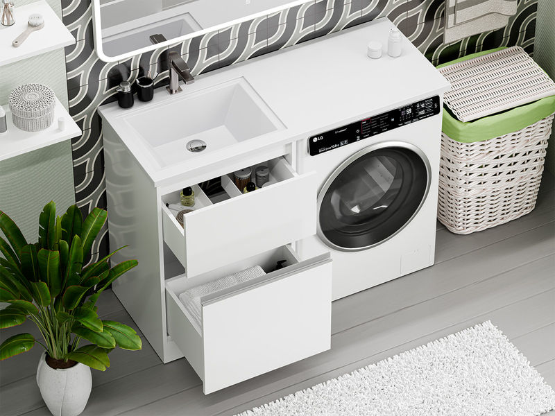 Ингрид - 60 Тумба напольная под стир. машину, с 2 ящ., белая матовая эмаль