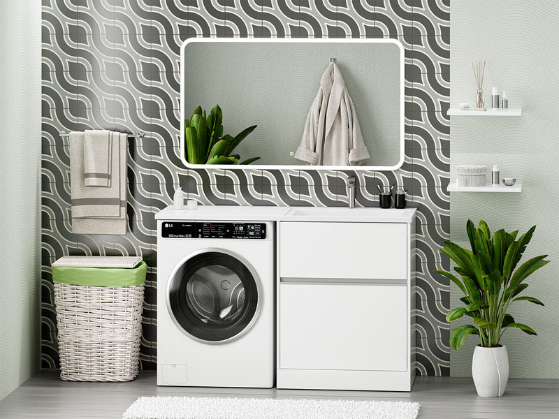 Ингрид - 70 Тумба напольная под стир. машину, с 2 ящ., белая матовая эмаль
