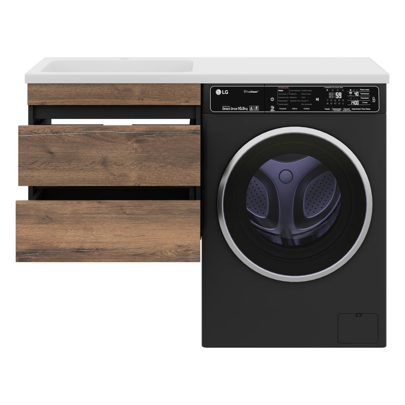 Тумба под раковину Misty Коломбо 60 подвесная под стиральную машину 2 ящ./ П-Кол06060-011П2Я черный/темное дерево