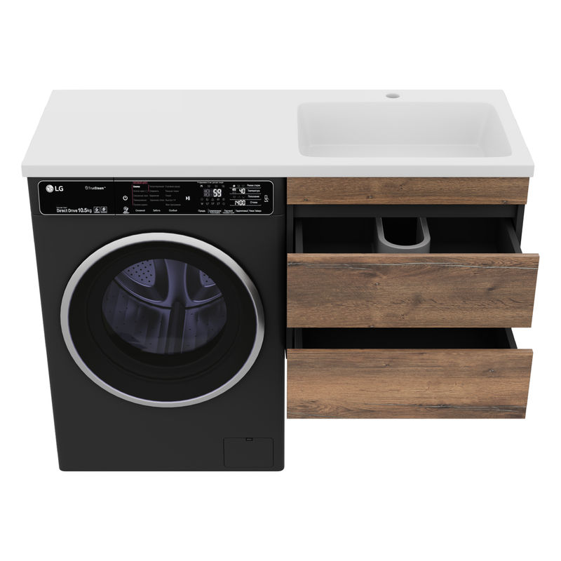 Тумба под раковину Misty Коломбо 60 подвесная под стиральную машину 2 ящ./ П-Кол06060-011П2Я черный/темное дерево