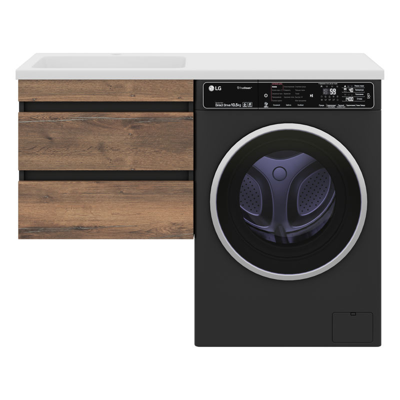 Тумба под раковину Misty Коломбо 60 подвесная под стиральную машину 2 ящ./ П-Кол06060-011П2Я черный/темное дерево