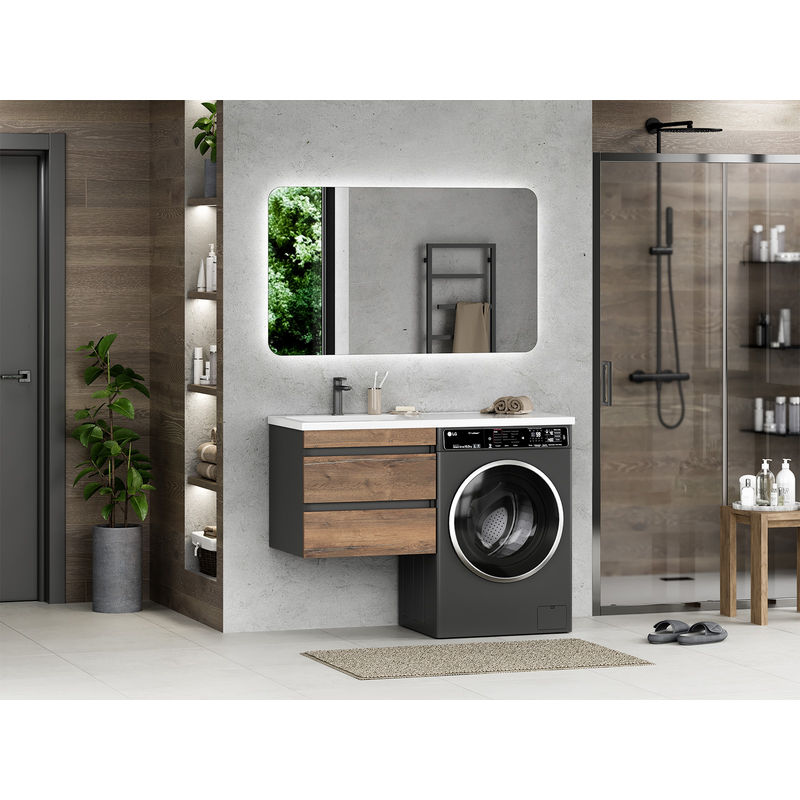 Тумба под раковину Misty Коломбо 60 подвесная под стиральную машину 2 ящ./ П-Кол06060-011П2Я черный/темное дерево