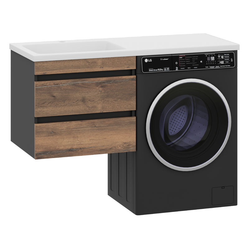 Тумба под раковину Misty Коломбо 60 подвесная под стиральную машину 2 ящ./ П-Кол06060-011П2Я черный/темное дерево