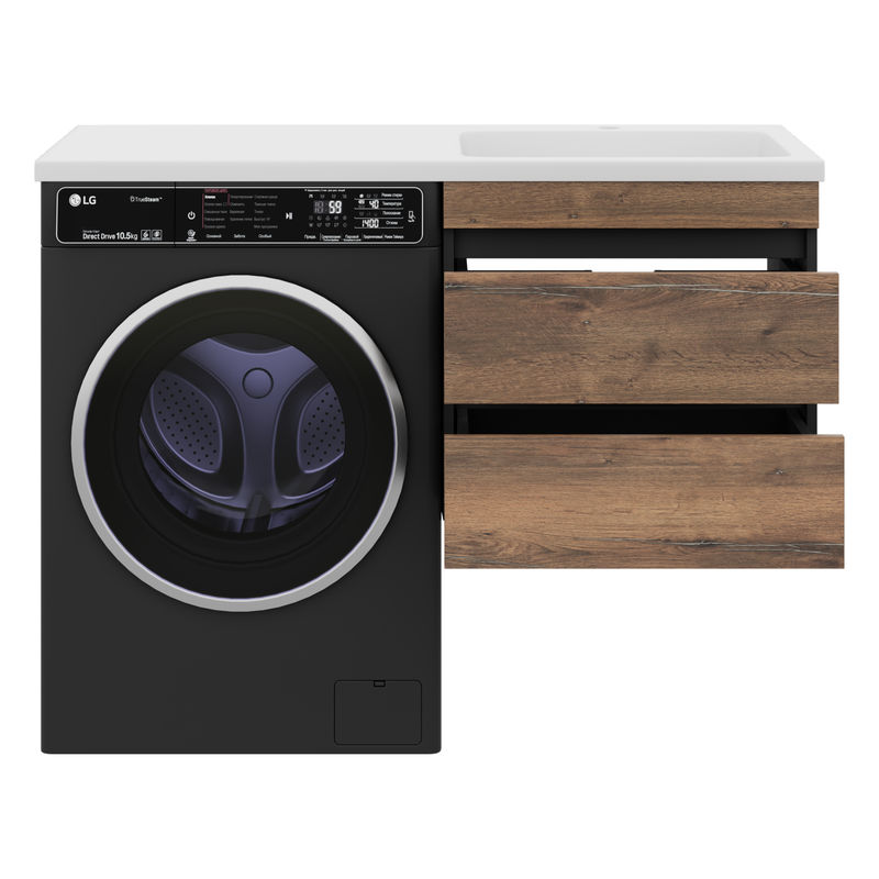 Тумба под раковину Misty Коломбо 60 подвесная под стиральную машину 2 ящ./ П-Кол06060-011П2Я черный/темное дерево